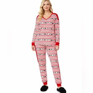 Victoria’s Secret L Red Striped Christmas Holiday Festive Long John Pajama Set